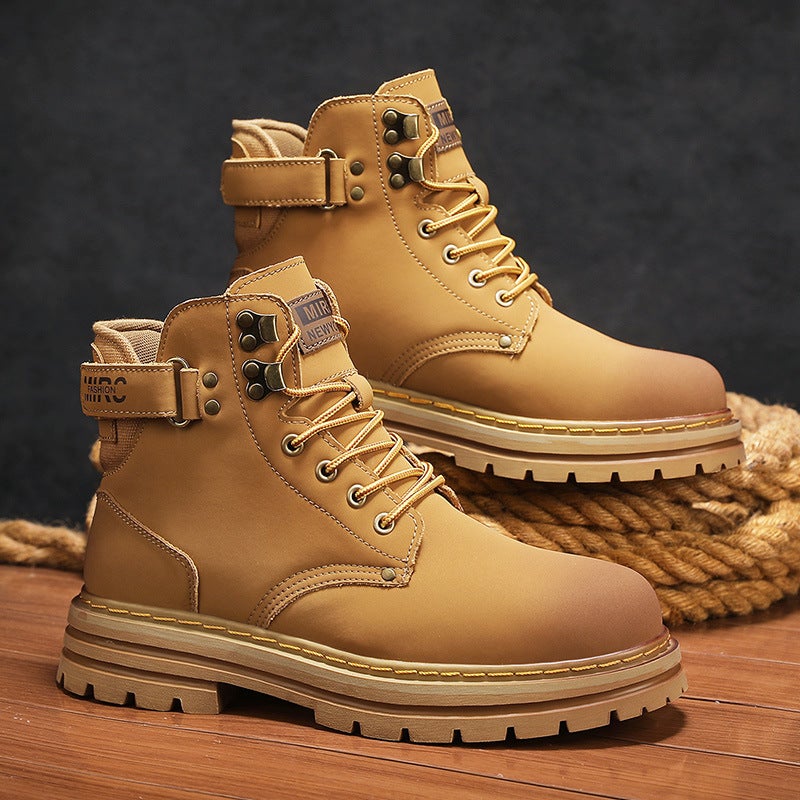 Workwear Boots Lovers Leather Big Head Leather Shoes Rhubarb Boots High Top Shoes Men'S Shoes British Casual Shoes - Image 2